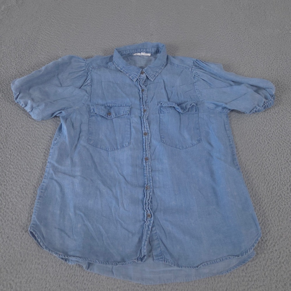 Jane + Delancey Top Womens XL Lyocell Puff Sleeve‎ Button Down Chambray Shirt